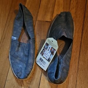 Toms Blue-grey Herringbone Slip-On Shoes Nwt